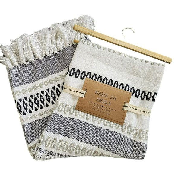 Bohemian Style Decorative Indian Cotton‎ Blue Throw Blanket With Texture 50x60in - Picture 1 of 13